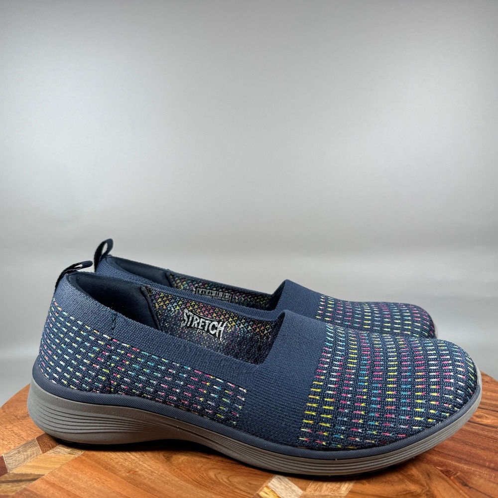 Skechers Relaxed Fit Stretch Fit 159488 Navy Multi Knit Slip On Shoes Womens 8